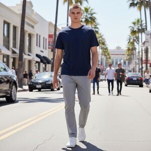 Theory Dustyn Atmos Navy Blue Slub Raglan Crew Neck T-Shirt G0694502 Mens L